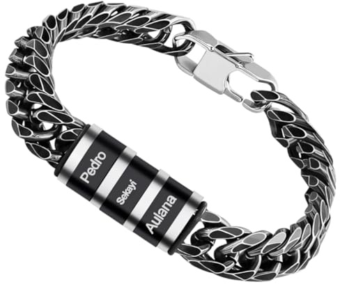 MY LUXERY Herren Armband mit Gravur aus Edelstahl, Personalisierter Schmuck, Personalisierte Geschenke für Papa Freund, Armband Kindernamen Datum Initialen Namen Männer Schmuck Geburtstagsgeschenk