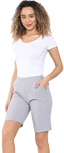 MyShoeStore Ladies Womens 3/4 Three Quarter Half Elasticated Trouser Plain Capri Cropped Stretch Trousers Plain ¾ Length Pants Summer Shorts Plus Big Sizes 10 to 24 (Cationic Shorts Light Grey, 16)