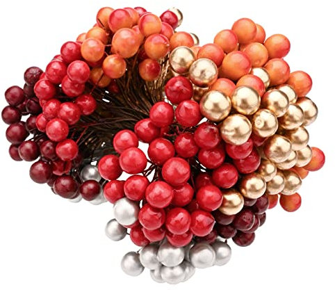 Bekecidi 400 Pièces Baies de Houx Artificielles Baies de Houx de Noël Mini Baies de Fruits de Noël pour Décorations de Guirlandes de Guirlandes d'arbre de Noël (5 Couleurs)