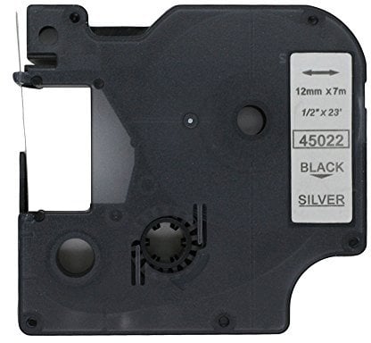 BROVACS Etikettenband, Schwarz auf Silber, kompatibel mit DYMO D1 45022, 12 mm, 1,27 cm OPA2222, 1 Stück