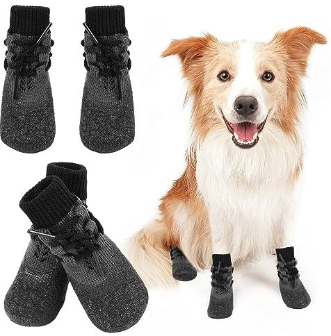 Byffoer 4 Stück wasserdichte Hundestiefel,Hundeschuhe Pfotenschutz rutschfeste Hundeschuhe,abnehmbaren Befestigungsbändern, schützende Hundesocken für kleine, mittlere und große Hunde (S)