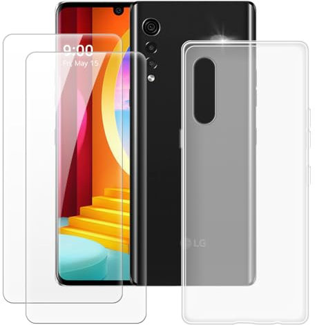 MILEGAO LG Velvet Hülle + 2 Displayschutzfolien aus gehärtetem Glas, ultradünne Stoßstange, stoßfeste weiche TPU-Silikon-Abdeckung Hülle für LG Velvet 4G (6.8”)
