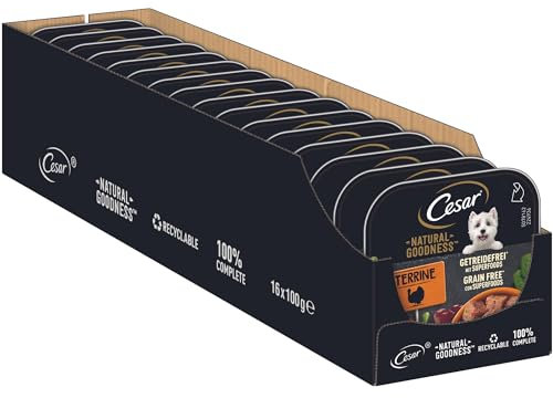 Cesar Natural Goodness Premium Hunde Nassfutter in der Schale Terrine Getreidefrei mit Superfoods und Truthahn 16x100g
