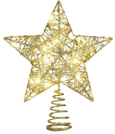 Yardwe DecoracióN Arbol De Navidad, Estrella Arbol De Navidad, Decoracion Navidad, 20 Luces Led CáLidas, para DecoracióN NavideñA De Hogares, Restaurantes Y Exteriores(25cm