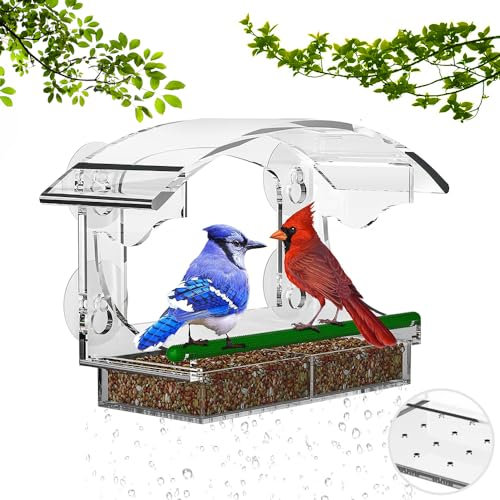 Vogelfutterhaus Fenster Saugnäpfe,Vogelfutterspender Fenster,Vogelhaus Fensterbrett mit Abnehmbar Futterspender,Transparente Fenster Vogelfutter,Durchsichtiges Vogelhaus Fenster,Futterhaus Fenster