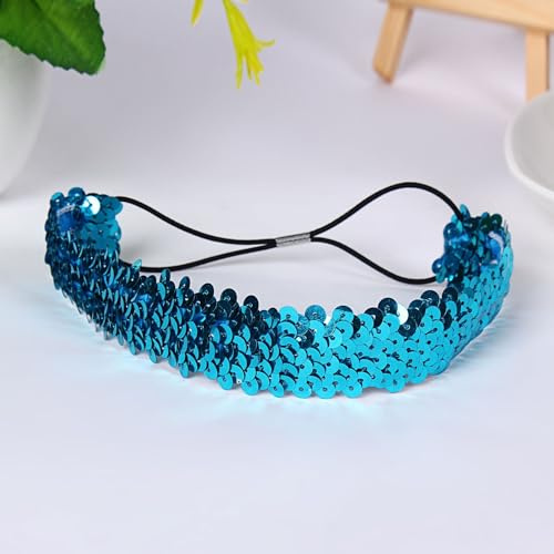 5 STÜCKE Pailletten Stirnband, Elastisch Glänzend Glitzer Haarbänder Pailletten Stirnbänder Haar Kopfbedeckung für Frauen und Mädchen Für Damen,Teenager,Sport, Tanz,Party,Teams -Blau