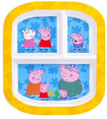 Zawadi Global Peppa Pig 3 Section Reusable Childrens Kids Toddlers Divided Breakfast Lunch Dinner Plate