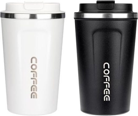 Kinberry Travel Mugs - 380ml with Leakproof Lid Reusable Coffee Cups 2PCS Insulated Coffee Cup Travel Car Coffee Cup Stainless Steel Thermal Mug for Hot and Cold Coffee Water and Tea