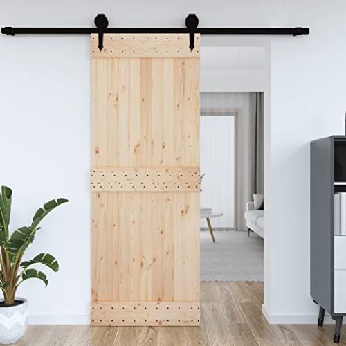 Baziroo Scheunentür Braun 85x3,6x210 cm Massives Kiefernholz Scheunentor Holztüren Zimmertür Wohnzimmertuer Schiebetüren Innen Slide Door Schwebetüren Schiebetor Wood Door