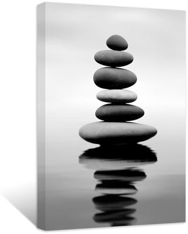 ZXHYWYM Schwarz weiße Zen Bilder Steine auf Wasser Bilder Spa Leinwanddrucke natürliche Meditationskunstwerke für Yoga Badezimmer Wanddekoration (Bild-1, (40.00 x 60.00 cms))