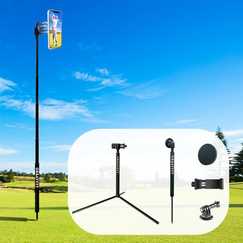Ground & Tripod Golf Selfie Stick to Record Swing, Magnetic Spike Stake Mount for Phone Compatible with Magsafe, Outdoor Height Adjustable Travel Phone Tripod