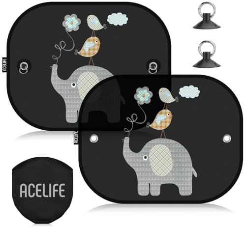 ACELIFE Parasole Auto Bambini UPF50+ Tendine Parasole Auto Bambini 45x35,5cm Tendine Parasole Finestrini Laterali con 4 Ventose,Tendina Parasole Auto Protezione Solare Raggi UV -2 pz