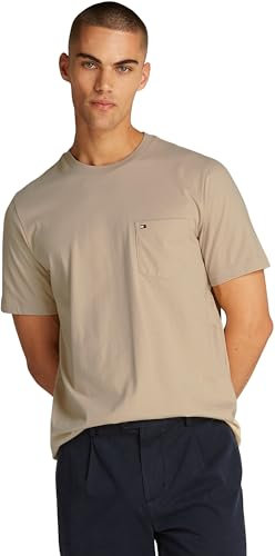 Tommy Hilfiger Men’s Short Sleeve Essential T-Shirt with Breast Pocket, Beige (Sandalwood), M