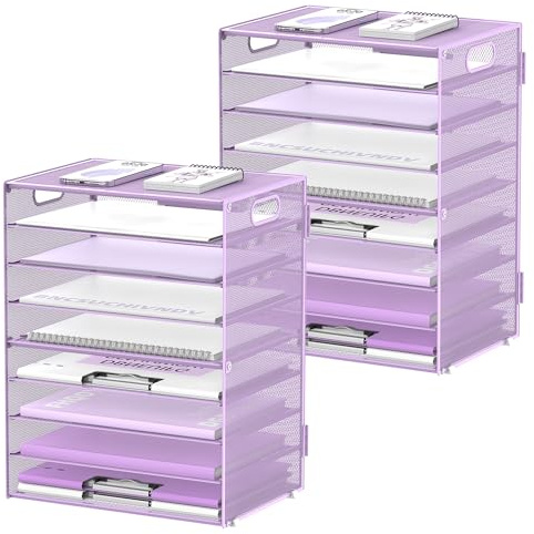 DALTACK 9-stöckiges Papier-Briefablage, Schreibtisch-Organizer mit Griffen, Netz-Aktenhalter, Organisation, Papiersortierer, Schreibtisch-Organizer für Büro, Zuhause, Schule, Lila, 2 Stück