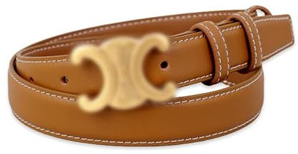 RUGUOA Damen Gürtel für Jeans Skinny Ledergürtel Klassisch Hüftgürtel Verstellbarer Schmaler Gürtel Taillengürtel Braun Leather Belt with Metal Mode Belt for Dress Leggings Hosen 95CM