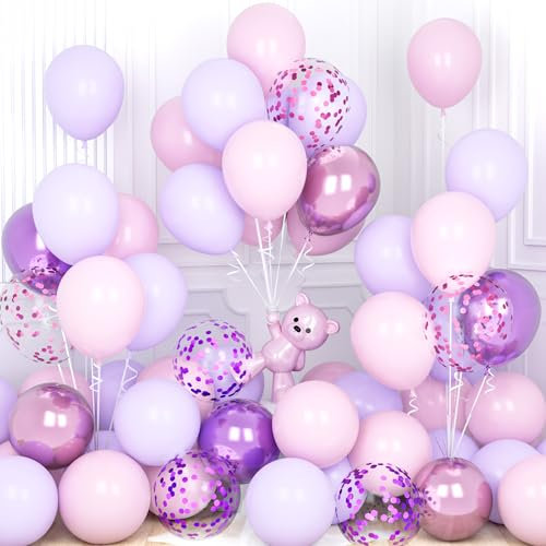 Ousuga Ballons Rose et Violet, 30 Pièces 12 Pouces Métallique Chrome Rose Violet Confettis Latex Hélium Ballon pour Filles Enfant Fête Anniversaire Baby Shower Mariage Nuptiale Douche Baptême Décor