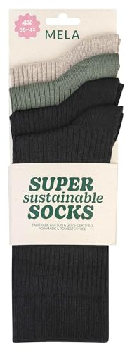 Mela Water Socken Bio Baumwolle 4 Paar - Herren & Damen - Business, Sport und Freizeit - weiß, schwarz, bunt - Baumwollsocken mit Fairtrade, GOTS & Grüner Punkt Zertifizierung (35-38, 39-42, 43-46)