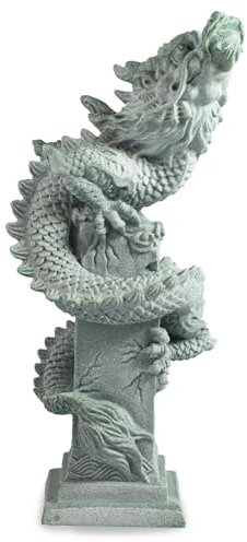 1st Heaven Feng Shui Drachenfigur – Chinesische Stein-Skulptur, Asiatische Deko für Aquarium, Betta-Fischaquarium, Heim- und Büro-Tischdeko für Glück und Erfolg (Groß, Stil A)