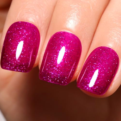 Firedeep Purple Red Glitter Gel Nagellack, 1PCS Glitter Purple Red Gel Polish UV/LED Soak Off Nagellack für Weihnachten und Neujahr Geschenk 16ML