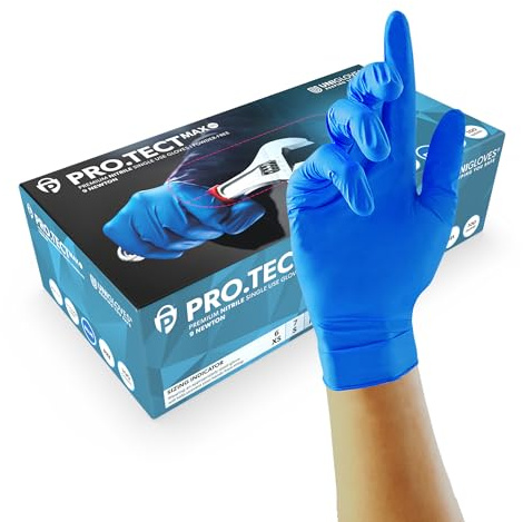 UNIGLOVES PRO.TECT Max 9N, Blue Nitrile Gloves, Box of 100, Size M