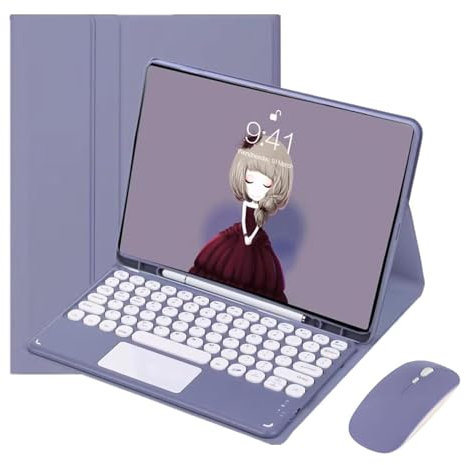 Funda con Teclado para iPad Mini 6.ª Generación 8,3 Pulgadas 2021, Teclas Redondas, QWERTY Español Ñ Teclado Inalámbrico Bluetooth Desmontable con Trackpad, Ratón y Ranura para Lápiz, Púrpura-B