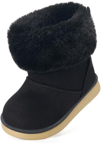 Gaatpot Stivaletti con Invernali Bambini Stivali da Neve per Ragazze Ragazzi Scarpe con Fodera Calda Morbide Antiscivolo Suola Nero 22EU = 23CN