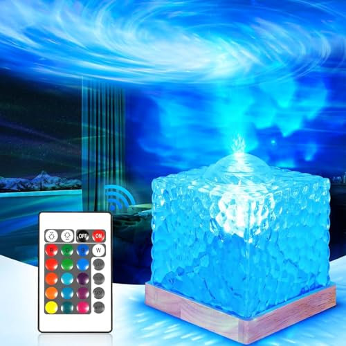 Lampada da Tavolo in Cristallo,16 Colori Lampada Aurora Boreale Cubo,Lampada Proiettore a Onde d'acqua,Cubo Lampada da Ambiente,Luce Notturna Dell'acqua,RGB Ghiaccio a LED,Luce da Comodino Romantica