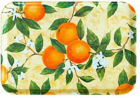 Lashuma Tablett Deko mit Orangen, praktisches Tablett rechteckig aus Melamin 45x31 cm