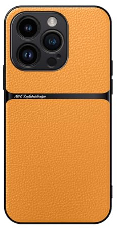 Kepuch Cover per iPhone 16 Pro - Custodia Case Piastra Metallica Incorporata Litchi Grano - Giallo