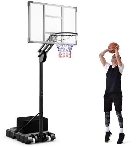 GOPLUS Canasta de Baloncesto Portátil con Altura Ajustable en 10 Niveles | Aro de Baloncesto con Bolsa de Pesas, Base Rellenable y 2 Ruedas para Interior y Exterior