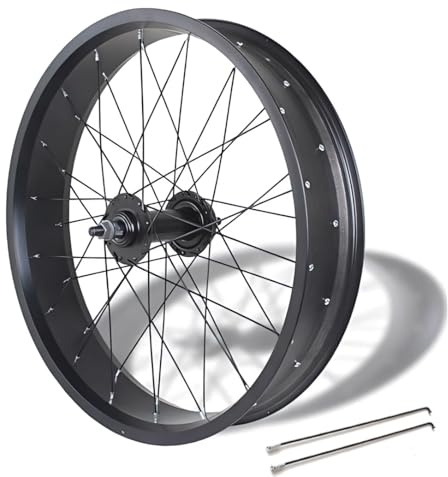 HZXQCVB 20“ Fat Bikes Rad 24/26x4.0'' Snow Bike Vorderrad Aluminium-Legierung Schnellspanner 135mm Vorderradnabe 6 Bolzen Scheibenbremse Vorderrad 36x14G Speichen(Black,24IN)