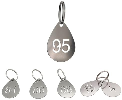 NanTun Edelstahl nummerierte Schlüsselanhänger Tropfenform mit langlebigen Metall-ID-Tags mit Schlüsselringen für Organisation - Zahlen 1 bis 50