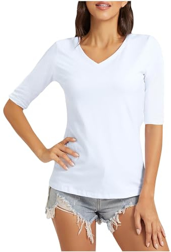 V Neck T Shirts for Women UK Sale Clearance Half Sleeve Tops Summer Solid Color Tshirts Lightweight Slim Fit Tee Shirts Casual Comfortable Plian Tshirts Ladies Blouses Size 8-22
