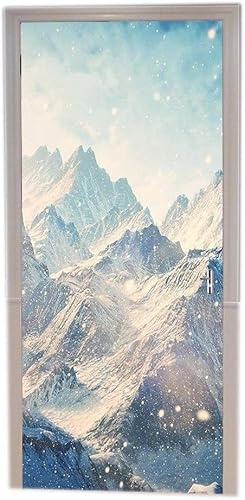 Stickers Porte Montagne de Neige Sticker Porte Trompe l'oeil Vue Sur La Montagne Papier Peint Auto Adhésif, PVC Poster Autocollants pour Salon Cuisine Chambre Salle de Bain 77 x 200 cm C1094