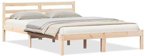 vidaXL Bettgestell mit Kopfteil Braun 220 x 160 cm Massivholz Kiefer, Stylische Schlafzimmermöbel, modernes Bettgestell aus Kiefer, eleganter Kopfteil, minimalistisches Design für schickes Zimmerdekor