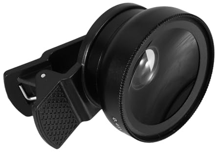 Handy Linse 2-in-1 mit Clip On, Weitwinkel und Makro | Kompakt 6x5x4 CM, Aluminiumlegierung und Optisches Glas, Schwarz, für Smartphones und Mobile Fotografie