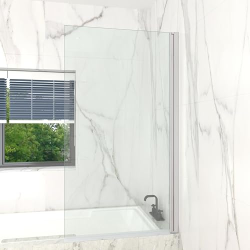 T&K Duschwand für Badewanne 80x140cm Chrom Badewannenwand Faltbar Quadratische Kante 5MM gehärtetes Sicherheitsglas beidseitig leicht zu reinigen Badewannenaufsatz Duschabtrennung für Badewanne