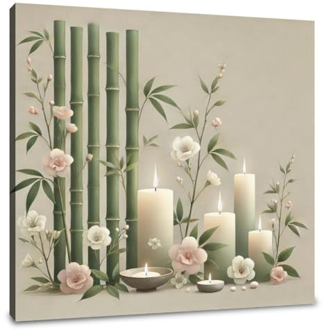 Home Art Haven Tranquil Bamboo Serenity Canvas Wall Art for Bathroom, Print Picture Painting for Home Office Wall Artwork Decor Ready to Hang 40 x 40 cm