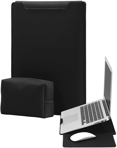 YealRed Laptop Hülle für 15–16 Zoll mit Ständer (Schwarz) | Schlanke Laptoptasche für Mac Air 15 (2026-2023), Mac Pro 16 (2026-2019), Mac Pro 15 M3/M2, Mit Ladegerät Tasche
