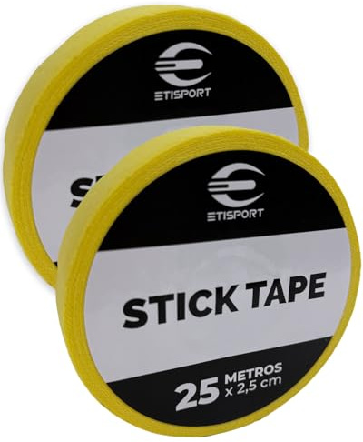 ETISPORT Tape Amarillo Antideslizante 25 m x 2,5 cm. Grip Profesional para Stick de Hockey Patines, Hockey Hielo, Golf, Raquetas. Algodón/Poliéster con Adhesivo de Caucho Natural