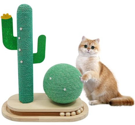 Kratzbaum Kaktus 35x20x44cm Kreatives Katzenbaum-Design Kratzstamm Klein Kratz Kaktus für Katzen Indoor Kratzstange Stabil Cat Scratching Post mit Katzenspielzeug 1 Pfosten 1 Ball
