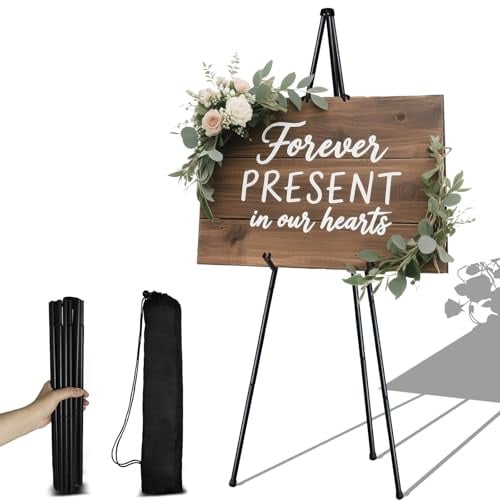 Aurinovellia Caballete Plegable, Trípode Caballete Pintura para Letrero de Boda 160cm, para Carteles Ajustable con bolsa, para Exhibiciones de Arte, Boda, Presentaciones, Carteles (Negro)