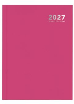 Agenda semainier 2026 A5 avec couverture rigide rose vif relié – Organiseur d'entreprise, travail, étude, bureau à domicile