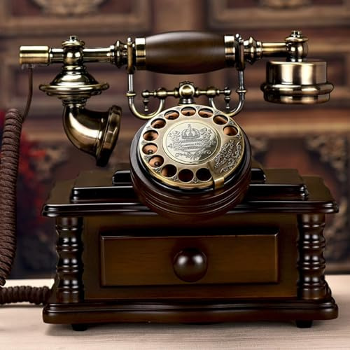 Vintage Rotary Dial Desk Phone, Classic Retro Design with Drawer, Functional Landline for Home Office Use