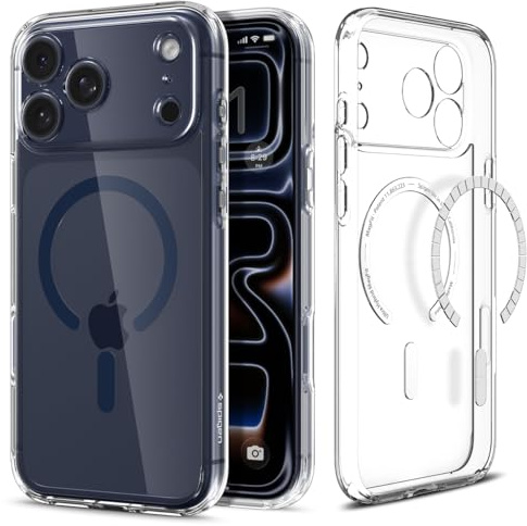 Spigen Ultra Hybrid MagFit Case for iPhone 17 Pro Max - Clear Deep Blue | MagSafe Compatible, Anti-Yellowing Crystal Clarity, Patented Air Cushion, MIL-STD-810H Military-Grade Drop Protection