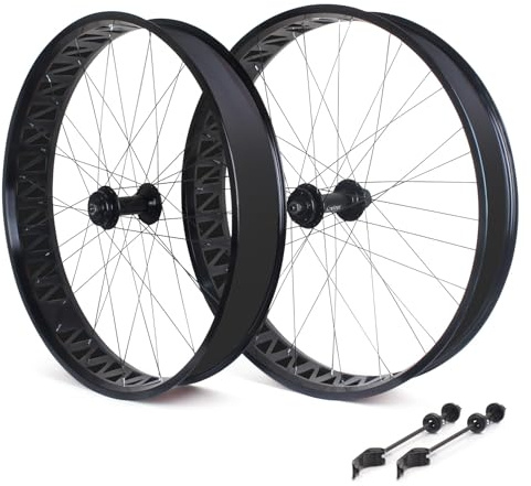 26 Zoll X 4,0/4,9 Zoll Fatbike Snowbike-Hinterrad Vorderrad Aluminiumlegierung 36-Loch-Scheibenbremse Schnellspanner 135/190Mm Lagernaben Für 7-12 Gänge Strand Snow Bike Laufradsatz(Black,Front+Rear)
