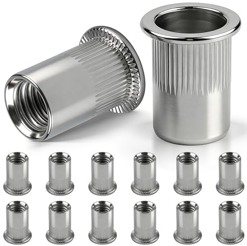 Moosswee M6 Flat Head Rivet Nuts, 60Pcs 304 Stainless Steel | M3 M4 M5 M6 M8 M10 Threaded Insert Nutserts, Anti Rust& Corrosion Resistant, for Metal Plates Appliances& Industrial Building