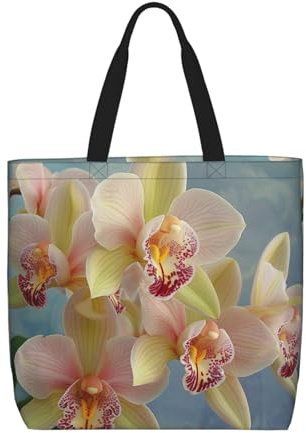 LRHCNZDCP Borsa shopper riutilizzabile con stampa glitter oro rosa per donna borsa a tracolla impermeabile leggera borsa della spesa per shopping, viaggi e uso quotidiano regalo, Orchidee, Taglia