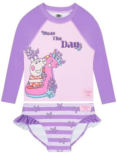 Peppa Pig 2 Piece Swimwear, Long Sleeve Girls Swimming Costume, Seas The Day Girls Swimsuit, Ages 18 Months to 8 Years