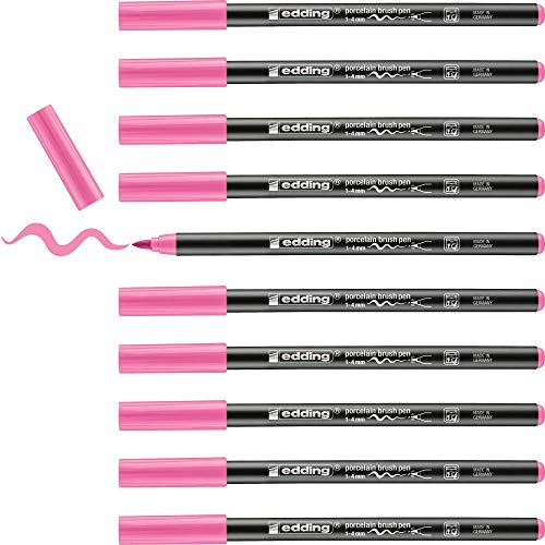 edding 4200 porcelain brush pen - pink - 10 pens - brush tip 1-4 mm - felt-tip pen for painting and decorating ceramics, porcelain - dishwasher-safe, lightfast ink, quick-drying